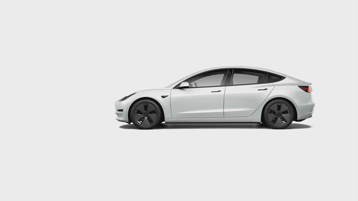 Tesla Model 3 Radkappen Performance Design Mattschwarz in Nahaufnahme, perfekt für 18 Zoll Felgen, elegante und sportliche Optik.